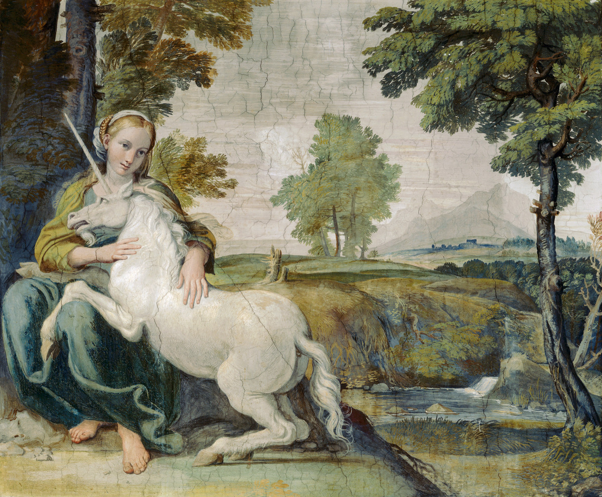 Dziewica i Jednorożec, Domenichino, ok. 1602, via Wikimedia Commons