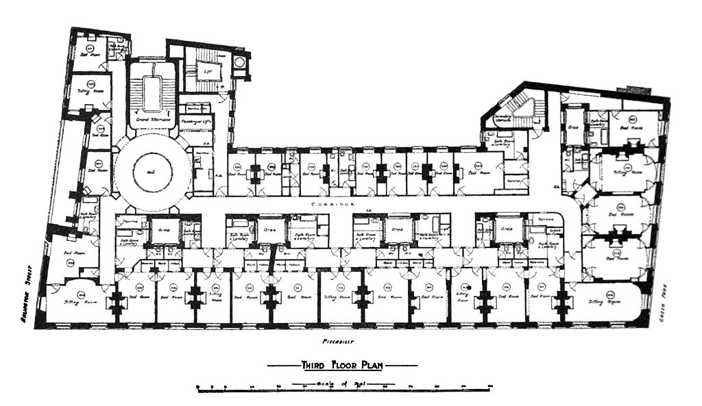 Ritz London, floor plan By The Architectural Record Company, New York [Public domain], via Wikimedia Commons