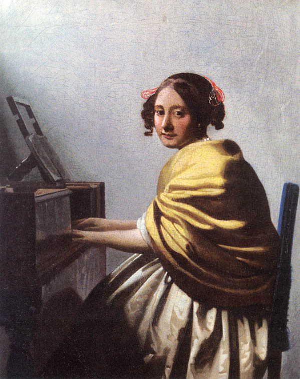 Młoda kobieta siedząca przy wirginale, Jan Vermeer, ok. 1670, The Wynn Collection Of Fine Art w Las Vegas, via Wikimedia Commons